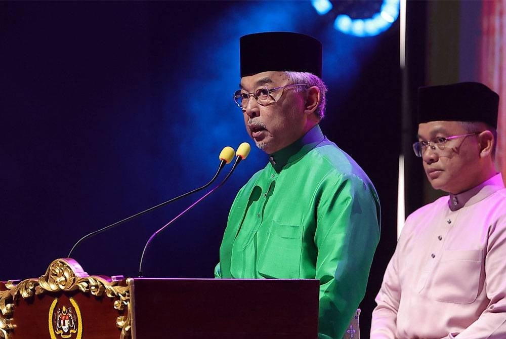 Al-Sultan Abdullah berkenan bertitah pada Majlis Sambutan Ma'al Hijrah Peringkat Kebangsaan Tahun 1445H di Pusat Dagangan Dunia Kuala Lumpur (WTCKL) pada Rabu - Foto Bernama