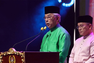 Al-Sultan Abdullah berkenan bertitah pada Majlis Sambutan Ma'al Hijrah Peringkat Kebangsaan Tahun 1445H di Pusat Dagangan Dunia Kuala Lumpur (WTCKL) pada Rabu - Foto Bernama