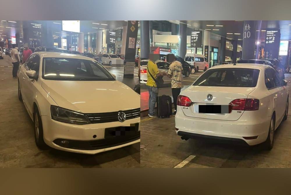 JPJ menahan seorang pemandu yang menggunakan kereta jenis Volkswagen Jetta di KLIA 2, Sepang pada Selasa lalu untuk khidmat kereta sewa haram atau 'ulat'. - Foto JPJ Selangor