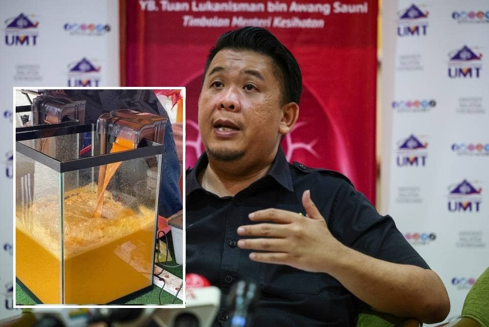 Lukanisman - Foto Bernama. Gambar kecil: Penjualan air dalam balang akuarium tular di media sosial dan mendapat reaksi daripada pelbagai pihak.