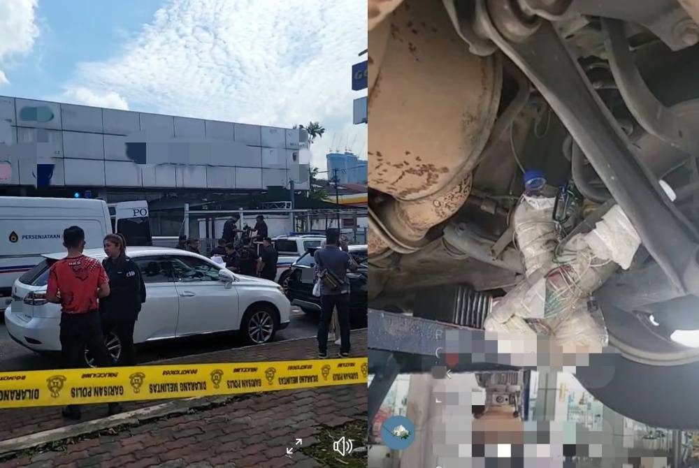 Polis menjalankan pemeriksaan di lokasi kejadian membabitkan kereta milik Siti Kasim di Jalan Maarof, Bangsar pada Jumaat. (Kanan: Objek yang didakwa sebagai bom mencetuskan suasana panik di lokasi kejadian)