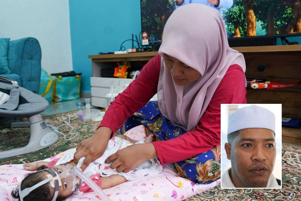 Siti Nasihah Sakinah dan suami Mohd Shafiq bergilir memantau keadaan Sufi Syafrina pada setiap malam. Gambar kecil: Mohd Shafiq