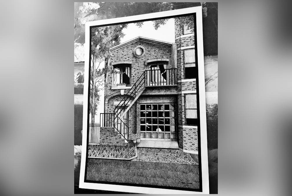 Antara lukisan yang dihasilkan Khairunnisa menggunakan teknik hatching. - Foto Bernama