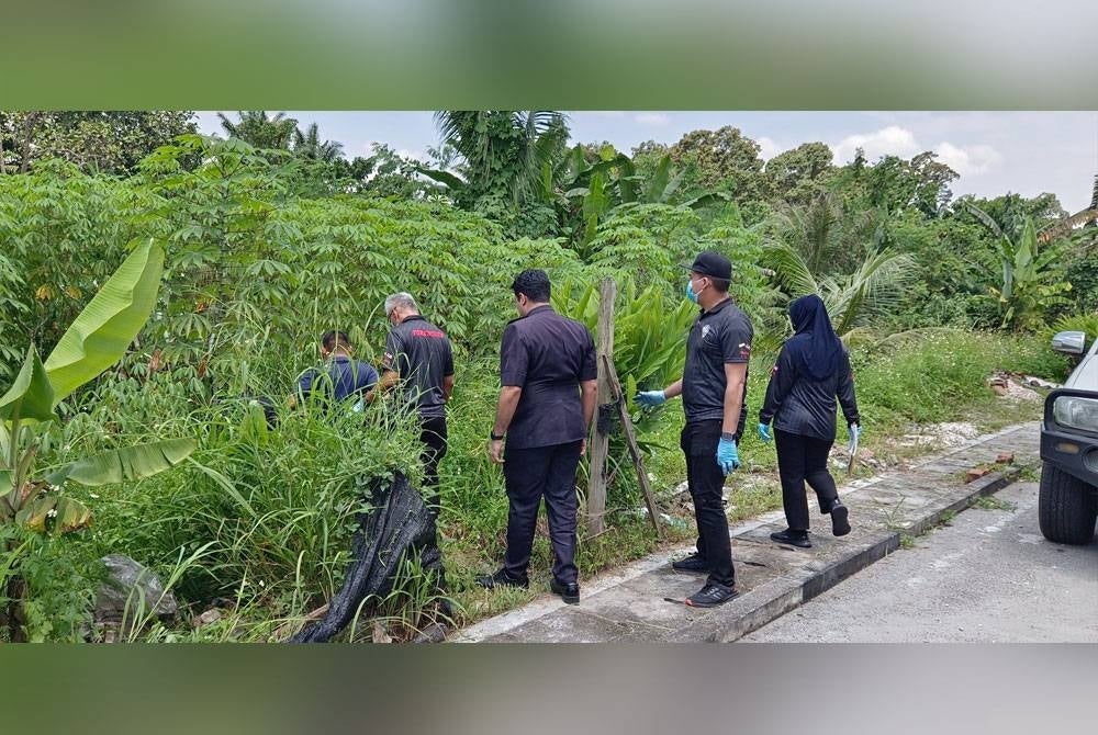 Polis menjalankan siasatan secara menyeluruh termasuk di kawasan kebun berhampiran premis kedai emas bagi melengkapkan siasatan.