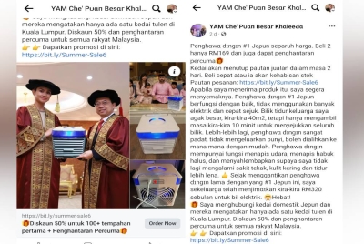 Tangkap layar muat naik di akaun Facebook palsu menggunakan nama Che Puan Besar Khaleeda.