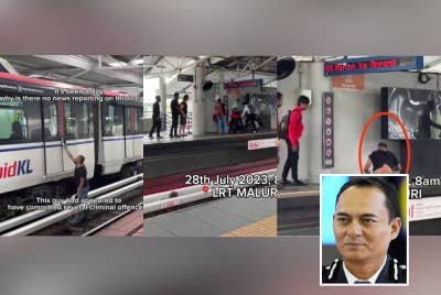 Seorang lelaki yang diburu polis turut dikesan bertindak mengetuk dinding tren. Tangkap layar tindakan orang ramai yang cuba menahan suspek dipercayai mencabul seorang wanita di LRT Maluri, Kuala Lumpur. Gambar kecil: Zam Halim