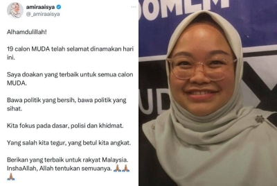 Tangkap layar ciapan Amira Aisya di Twitter.