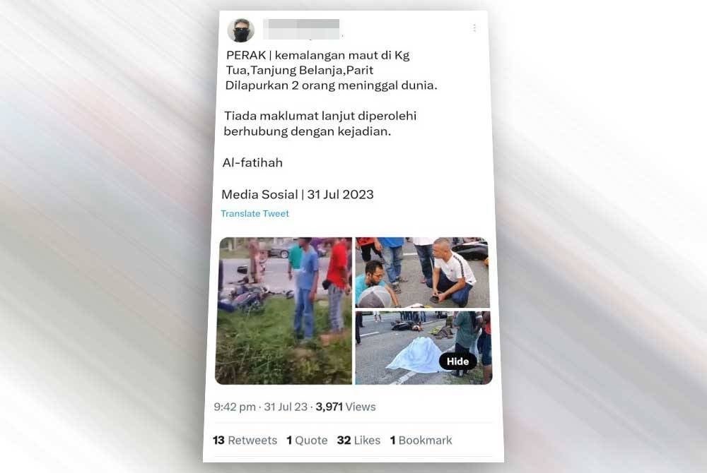 Kejadian kemalangan itu turut tular di Twitter.