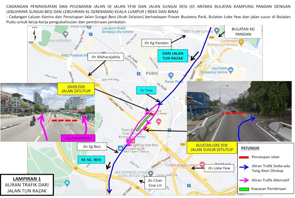 Lencongan trafik dari Sungai Besi/ Petaling Jaya untuk ke Bulatan Kampung Pandan.