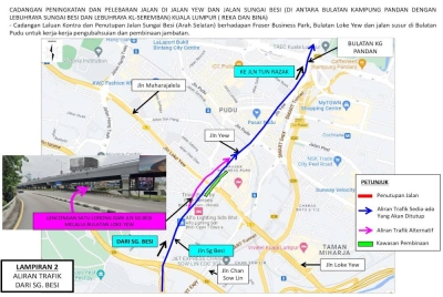 Lencongan trafik pengguna dari Bulatan Kampung Pandan untuk ke Sungai Besi/ Petaling Jaya.