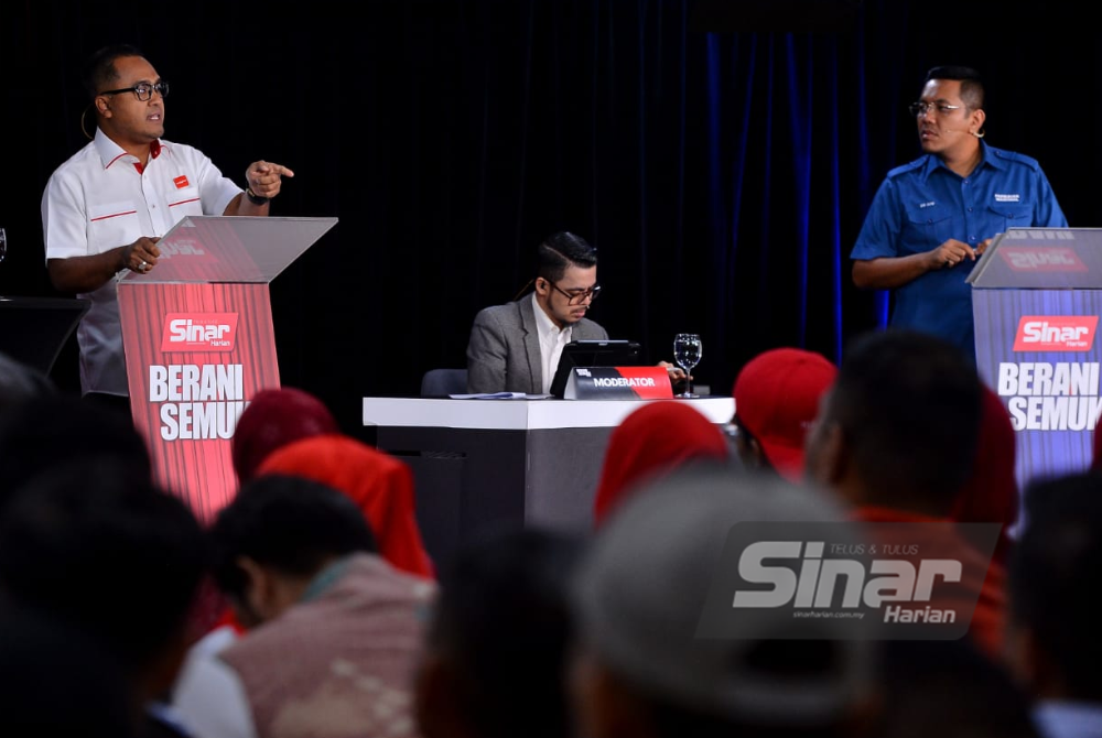 Berani Semuka bersama calon PH DUN Seri Serdang, Abbas Azmi (kiri) dan calon PN DUN Taman Medan, Dr Afif Bahardin membicarakan tajuk 'Kita Selangor vs Selangor Baharu' yang dihoskan Amin Idris (tengah) secara langsung di Studio Sinar Harian pada Khamis. - FOTO SINAR HARIAN/ASRIL ASWANDI SHUKOR