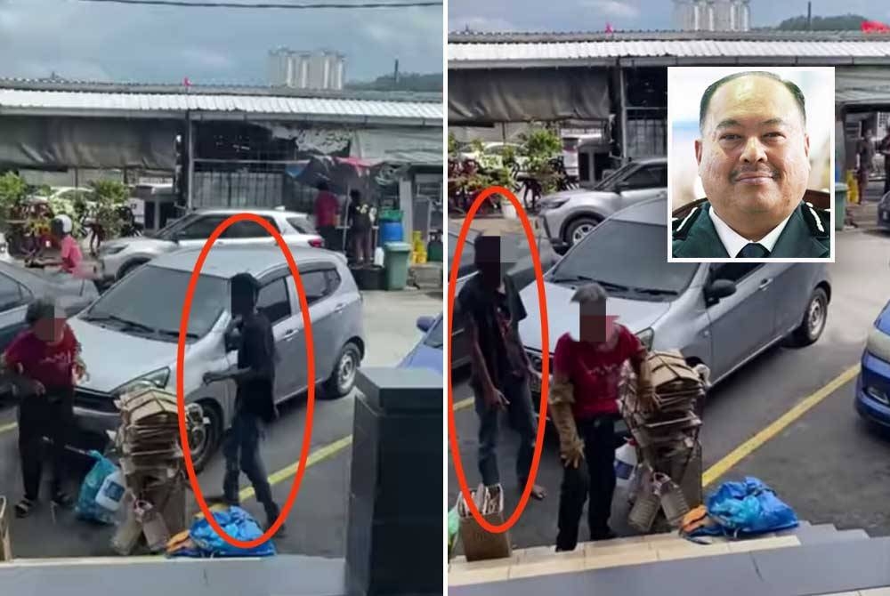 Tangkap layar memaparkan perbuatan suspek sebelum bertindak mencabul wanita warga emas di lot kedai Jalan Bunga Tanjung, Taman Muda di Ampang pada Rabu. Gambar kecil: Mohd Azam