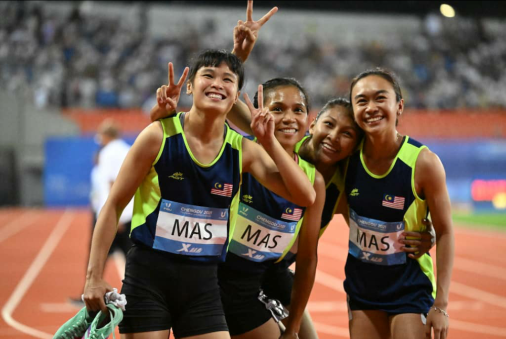 Kuartet 4 x 400m wanita negara meraikan kejayaan mara ke final Universiade Chengdu.
