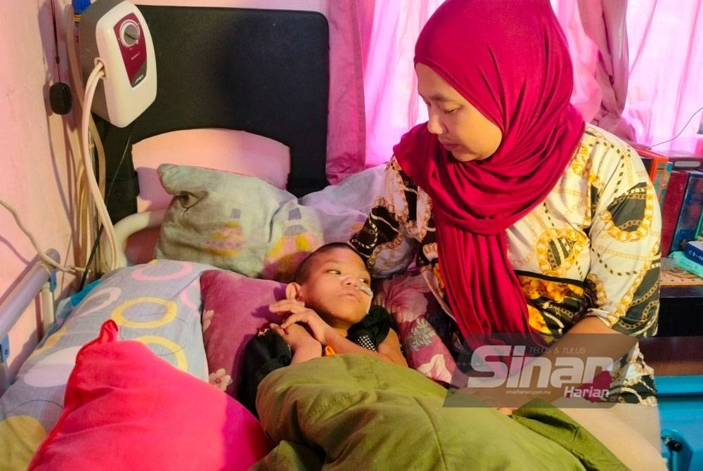 Shahmiza membelai Qaseh yang terlantar sejak tiga tahun lalu di rumahnya di Kampung Kurnia.