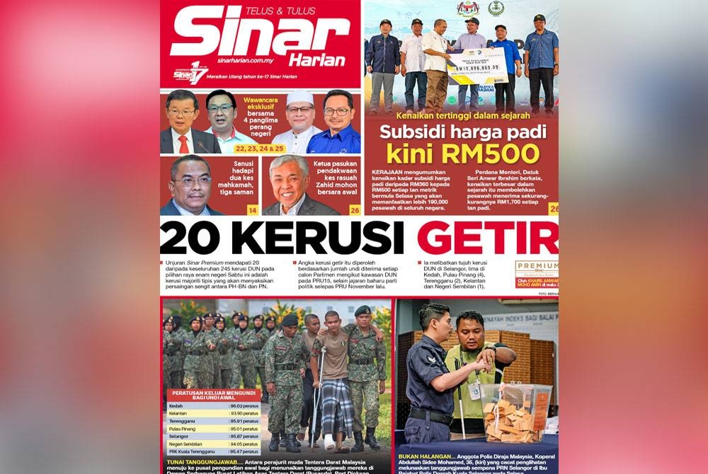 Muka hadapan Sinar Harian pada Rabu.