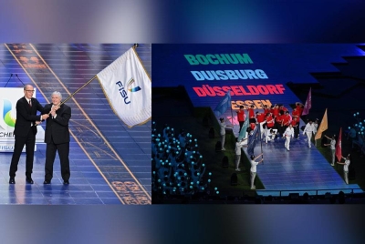 Wakil tuan rumah edisi Universiade Rhine-Ruhr 2025 Jerman menerima bendera temasya yang membabitkan lima bandar utama - Bochum, Duisburg, Dusseldorf, Essen, Mulheim An Der Ruhr akan berlangsung pada 16 hingga 27 Julai 2025.