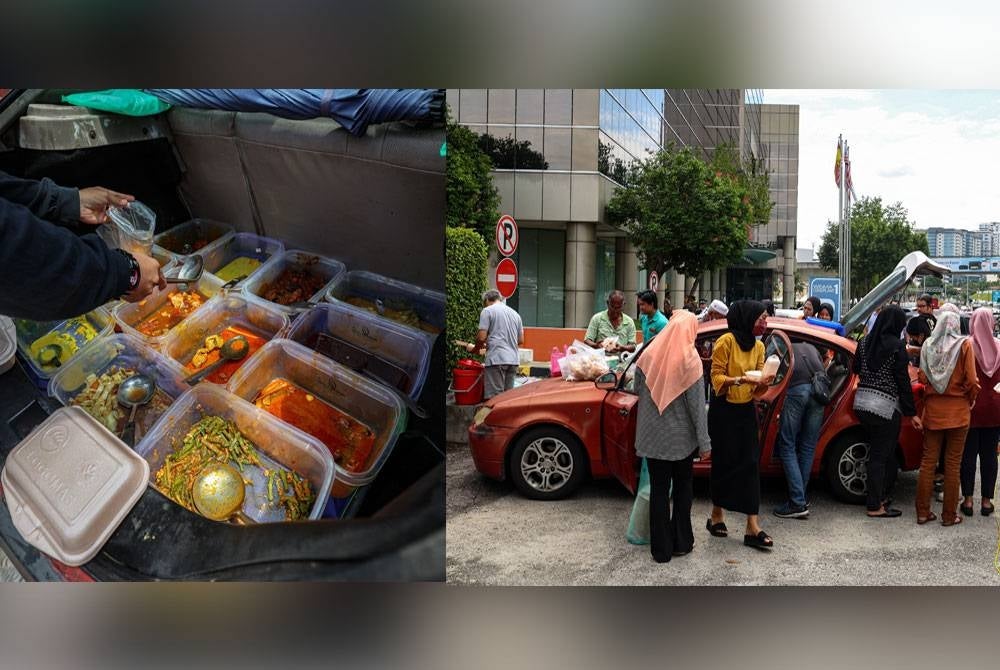 Orang ramai beratur membeli nasi dan lauk daripada peniaga nasi campur 'Wak'. - Foto: Bernama