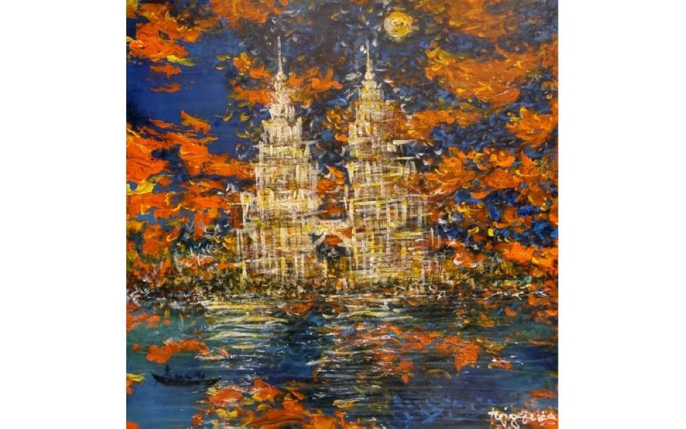 Roslan mengambil inspirasi pemandangan hutan konkrit di Kuala Lumpur yang bertajuk Senja di KLCC.