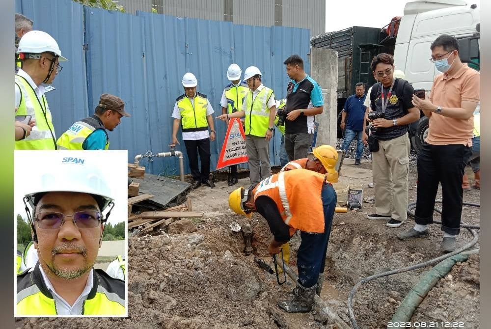 Kakitangan SPAN bersama Air Selangor menjalankan pemeriksaan bagi mengesan sambungan air secara haram. (Gambar kecil: Ahmad Faizal)