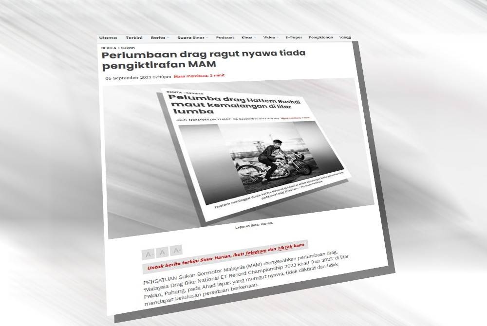 Laporan Sinar Harian pada Selasa.