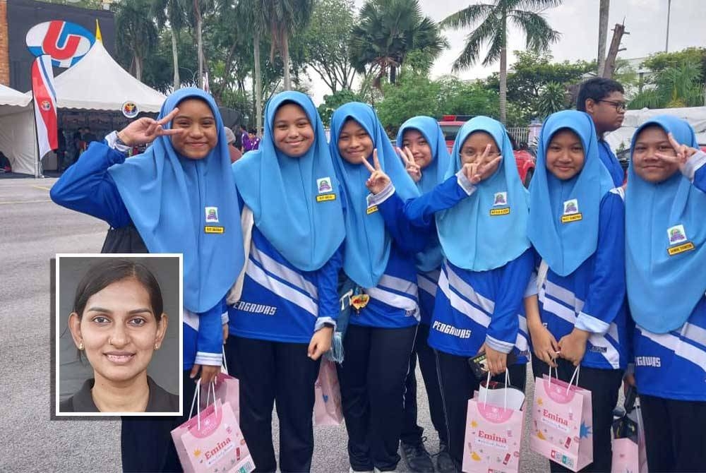 Reaksi pelajar selepas menyaksikan video 3D di space dome reruai Planetarium Negara pada Karnival Pendidikan Sinar Bestari pada Jumaat. Gambar kecil: Nik Nahitun Nisha