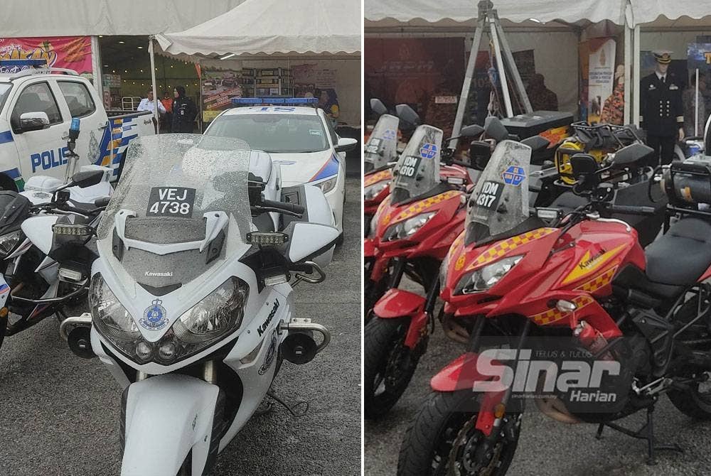 Orang ramai berpeluang bergambar dan melihat lebih dekat aset milik PDRM dan JBPM di Karnival Pendidikan Sinar Bestari di Dataran Karangkraf, Shah Alam.