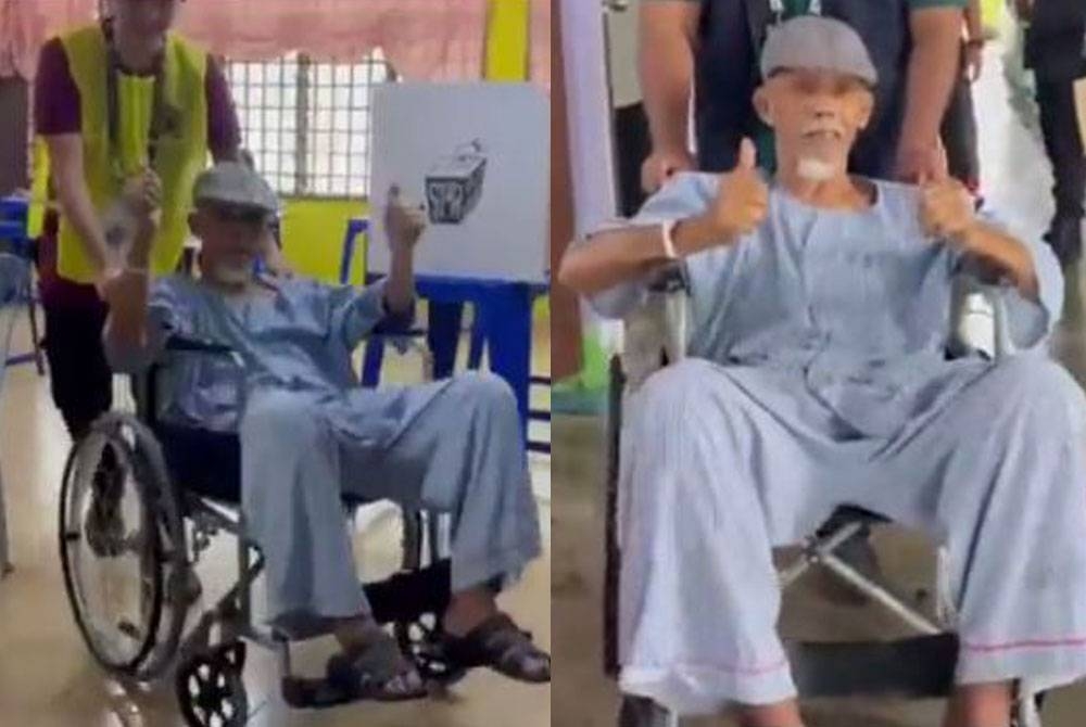 Daud sanggup keluar sebentar dari sebuah hospital untuk menunaikan tanggungjawab sebagai pengundi di Sekolah Agama Bandar, Johor Bharu pada Sabtu.