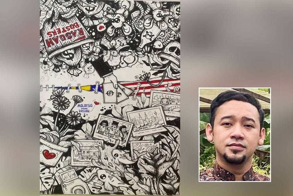 Karya doodle berjudul 'refleksi dua dunia' yang dihasilkan Mohd Akmal Abd Kadir, dinobatkan sebagai pemenang utama pertandingan #DoodleSomethingNice. Gambar kecil: Mohd Akmal