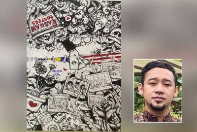Karya doodle berjudul 'refleksi dua dunia' yang dihasilkan Mohd Akmal Abd Kadir, dinobatkan sebagai pemenang utama pertandingan #DoodleSomethingNice. Gambar kecil: Mohd Akmal