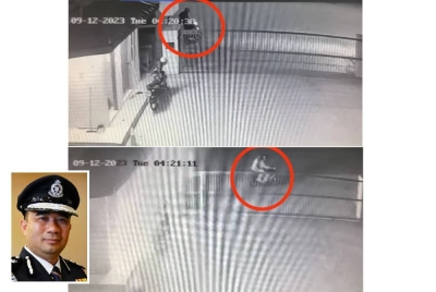 Tangkap layar rakaman CCTV di lokasi kejadian yang berlaku di sebuah gudang di Klang, Selasa. (Gambar kecil: Hoong Fong)