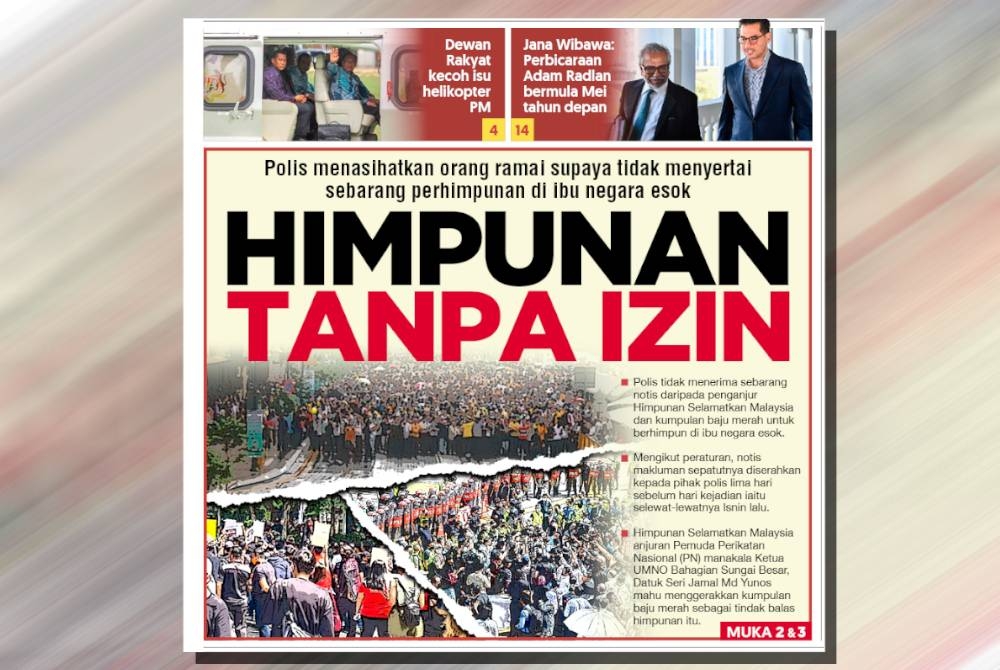 Laporan muka depan akhbar Sinar Harian pada Jumaat.