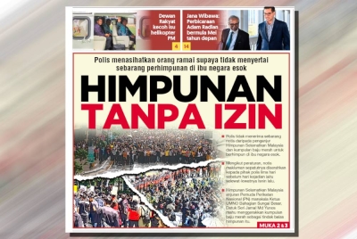 Laporan muka depan akhbar Sinar Harian pada Jumaat.