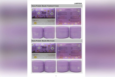 Produk kosmetik yang dikesan mengandungi racun berjadual. - Foto Facebook KKM