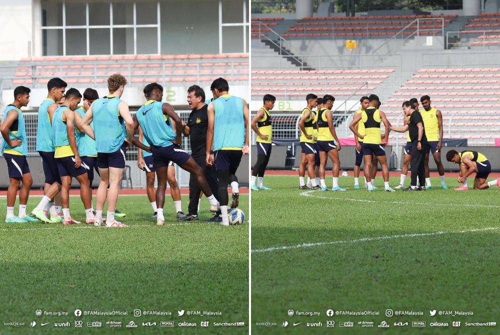 Elavarasan ketika mengendalikan sesi latihan Harimau Muda semasa aksi Kelayakan Piala Asia B-23 2024 di Chonburi, Thailand. FOTO: Football Association of Malaysia