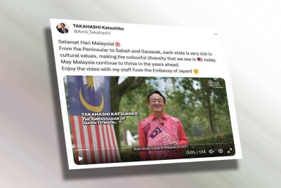 Tangkap layar ucapan selamat Hari Malaysia daripada Takahashi Katsuhiko di aplikasi X pada Sabtu