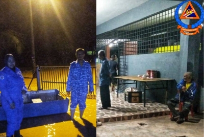 (Gambar kiri) Anggota APM Maran membuat pemantauan di tempat kejadian. (Gambar kanan) Sebahagian mangsa yang ditempatkan di PPS Kampung Baru Sungai Chedong, Maran. - Foto ihsan APM