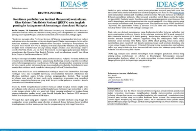 Tangkap layar kenyataan Institut Demokrasi dan Hal Ehwal Ekonomi (Ideas) pada Khamis.