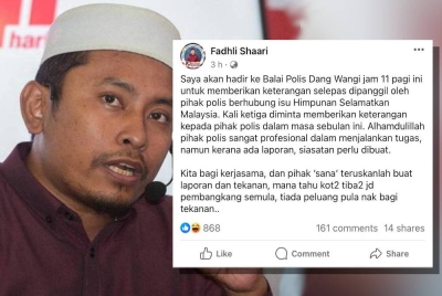 Tangkap layar hantaran Ahmad Fadhli di Facebook pada Selasa.