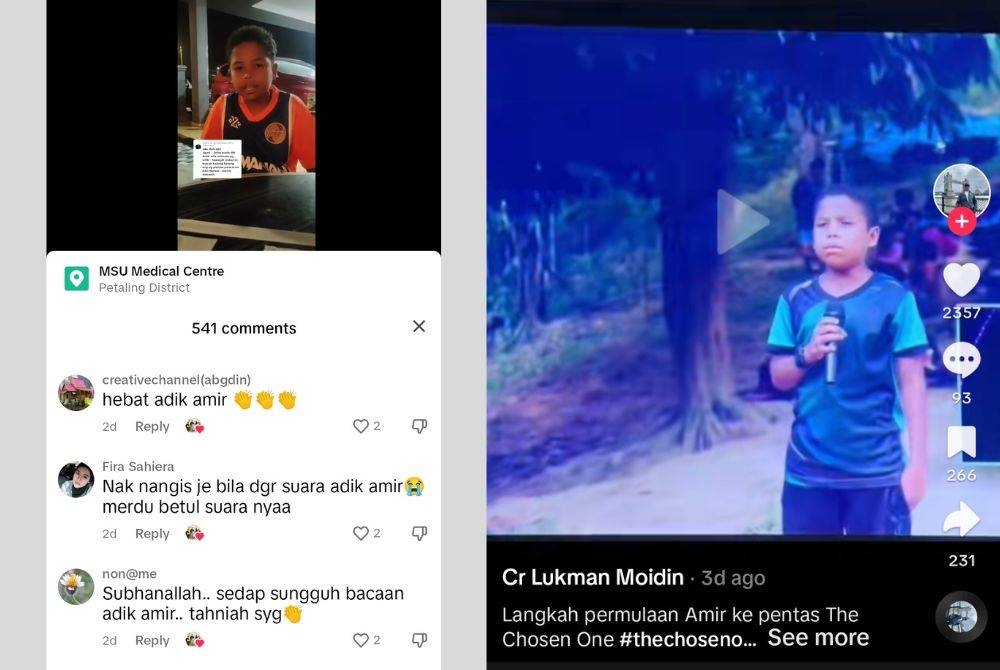 RAMAI warganet memuji kemerduan suara adik Amir membaca al-Fatihah yang memukau selain meremangkan bulu roma mereka yang mendengarkannya.