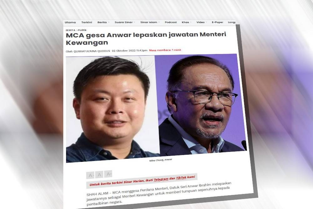 Laporan Sinar Harian pada Selasa.