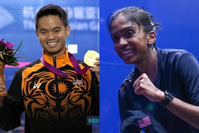 Yang di-Pertuan Agong, Al-Sultan Abdullah Ri'ayatuddin Al-Mustafa Billah Shah menzahirkan ucapan tahniah kepada dua pemain skuasy negara, Ng Eain Yow dan S. Sivasangari yang berjaya menyumbang pingat emas pada temasya Sukan Asia Hangzhou 2022, pada Khamis. - Foto Bernama