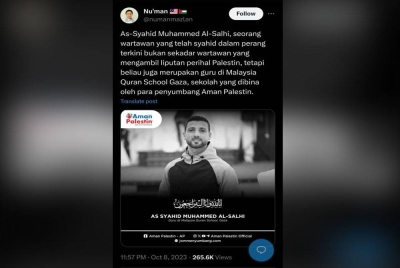 Tangkap layar hantaran Ahmad Nu'man Mazlan di aplikasi X pada Isnin.