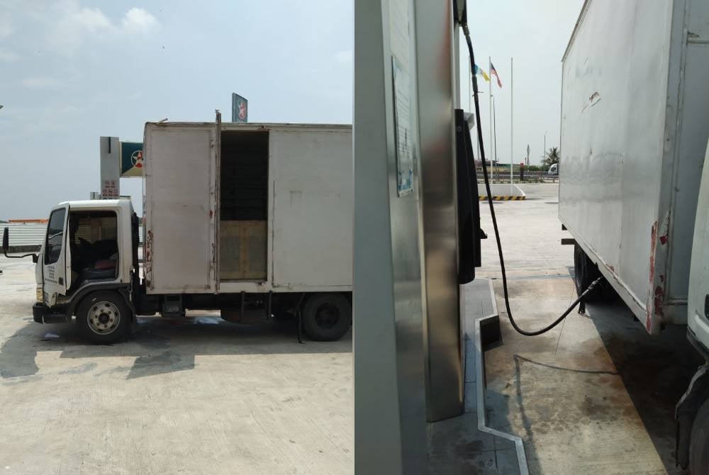 Lori yang digunakan kedua-dua suspek untuk mengisi minyak diesel bersubsidi.