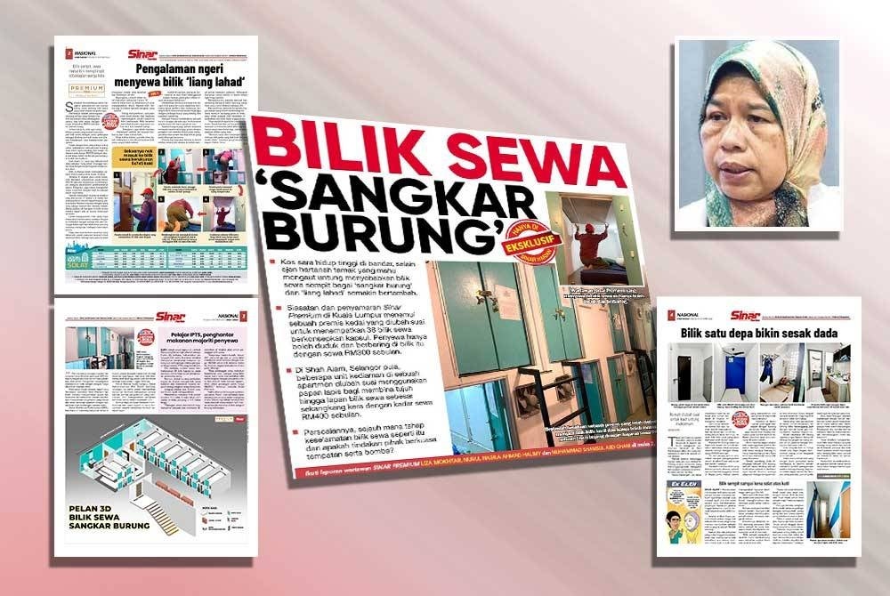 Pendedahan wartawan Sinar Premium berhubung bilik sewa 'sangkar burung' yang disiarkan Sinar Harian pada Selasa. (Gambar kecil: Zuraida)