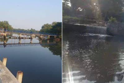 Keadaan Sungai Masai berwarna hitam dan berbau busuk.