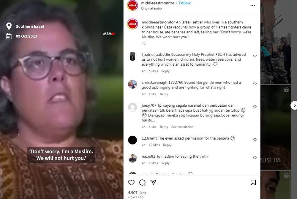 Rotem menceritakan pengalamanya selepas 'dikunjungi' pejuang Hamas di penempatan Kfar Aza baru-baru ini. - Middle east Monitor