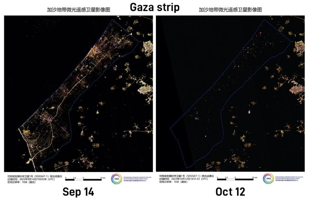 Imej satelit menunjukkan keadaan Gaza yang bergelap selepas Israel memutuskan bekalan elektrik dan bahan api.