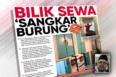Pendedahan Sinar Premium berkaitan bilik sewa 'sangkar burung' yang disiarkan pada Selasa. (Gambar kecil: Rumaizi)