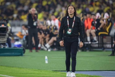 Pan-gon pada perlawanan akhir Pestabola Merdeka 2023 antara Malaysia menentang Tajikistan di Stadium Nasional Bukit Jalil malam Selasa. - Foto Bernama