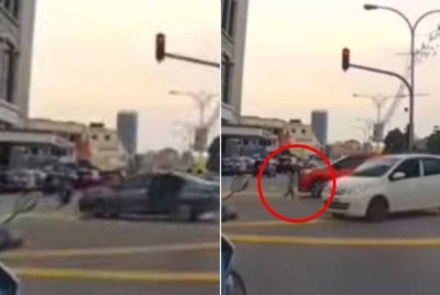 Selepas tercampak, kanak-kanak itu dilihat dilanggar sebuah kenderaan utiliti sukan (SUV). - Gambar/ Media sosial